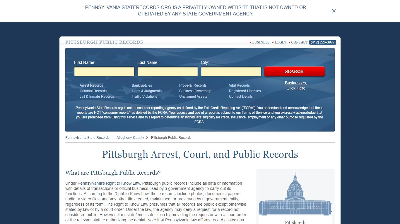 Pittsburgh Arrest and Public Records | Pennsylvania.StateRecords.org